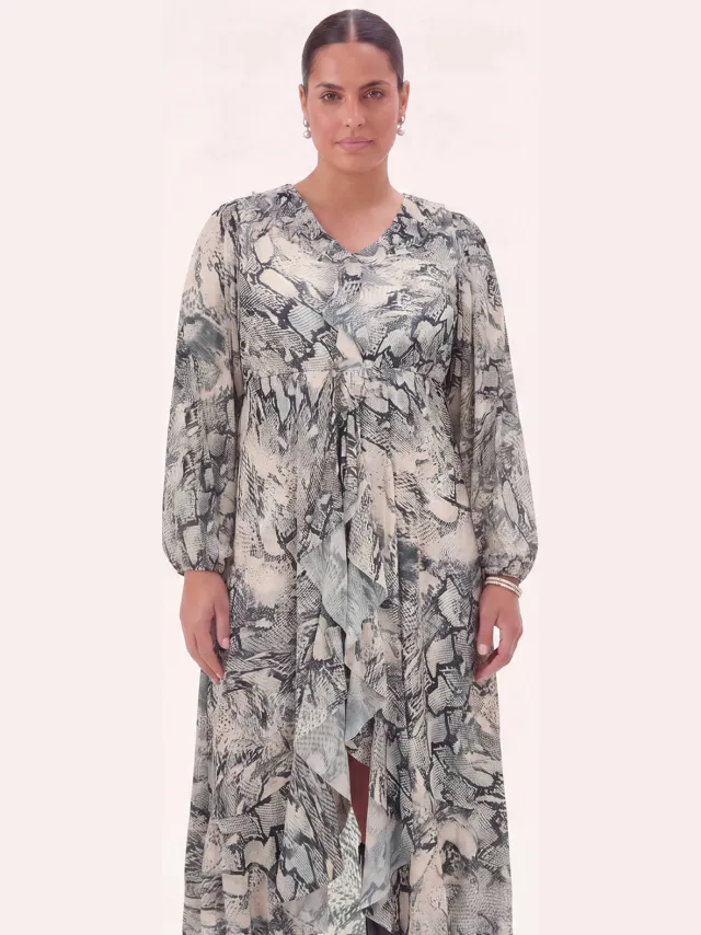 Yoek midi jurk Plus Size met slangenprint - grijs, foto 2