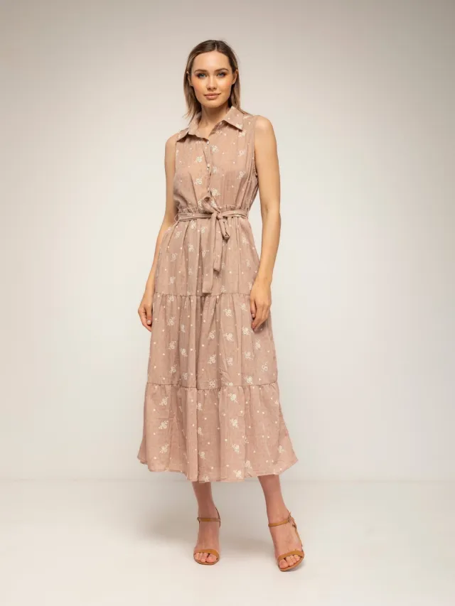 Tantra Midi-blousejurk met borduursels Beige