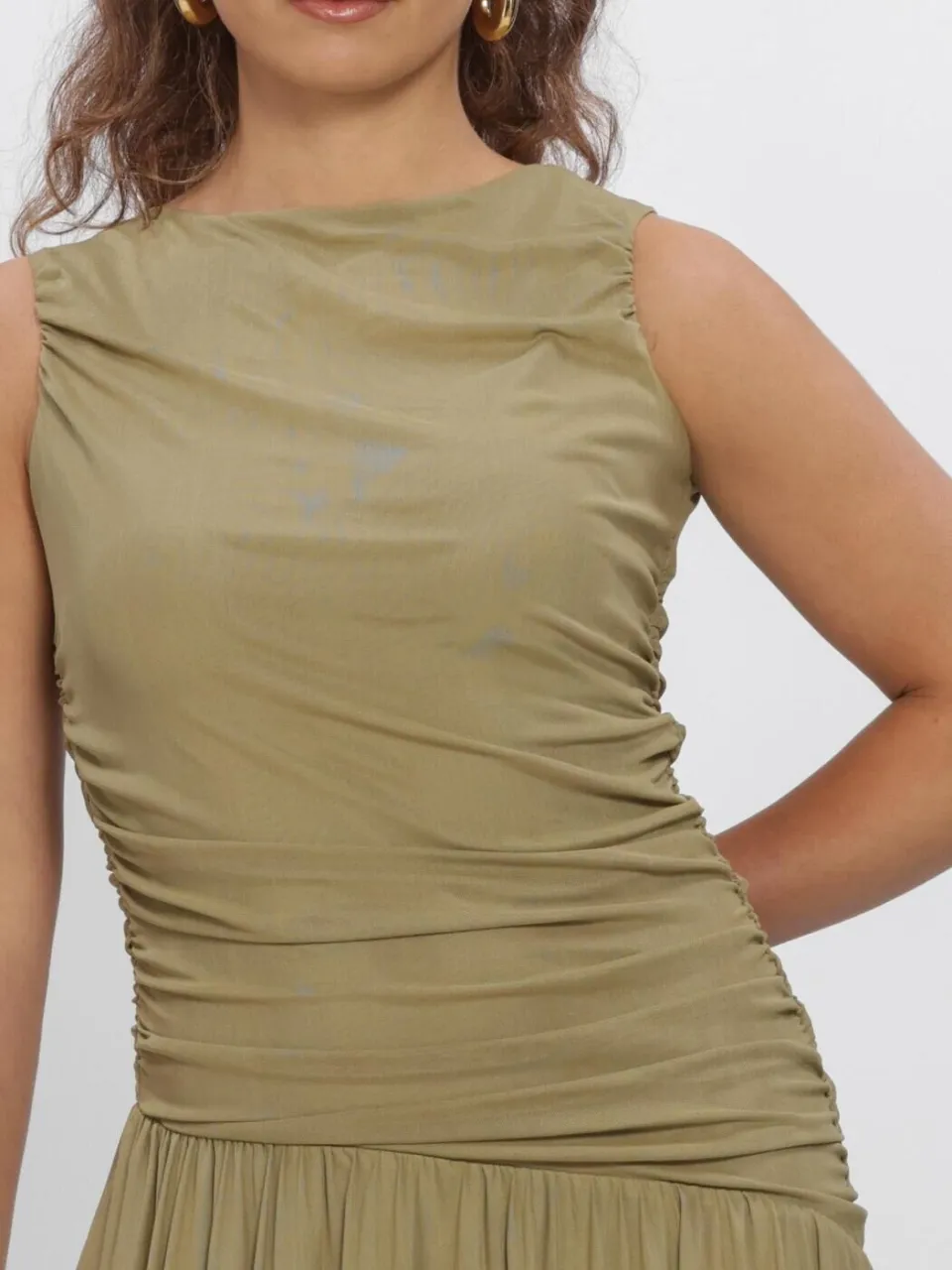 Neo Noir Dames Jurken Cludine Mesh Dress - Khaki, foto 4