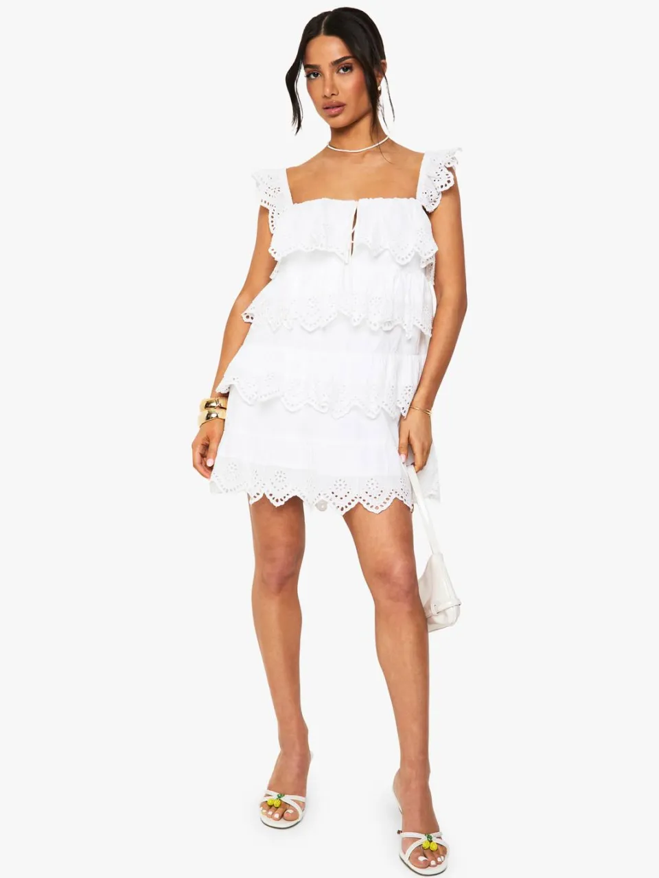 boohoo Dames Petite Gehaakte Franje Mini Jurk wit, foto 3