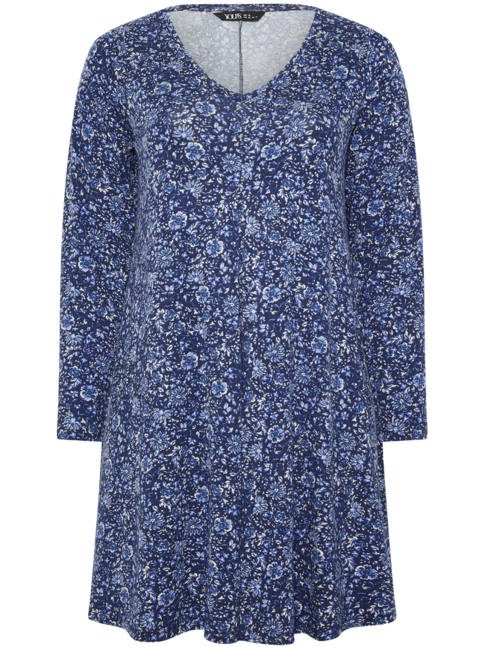 Yours Blauwe Jurk Met Bloemenprint En Plooien Aan De Voorkant, foto 4
