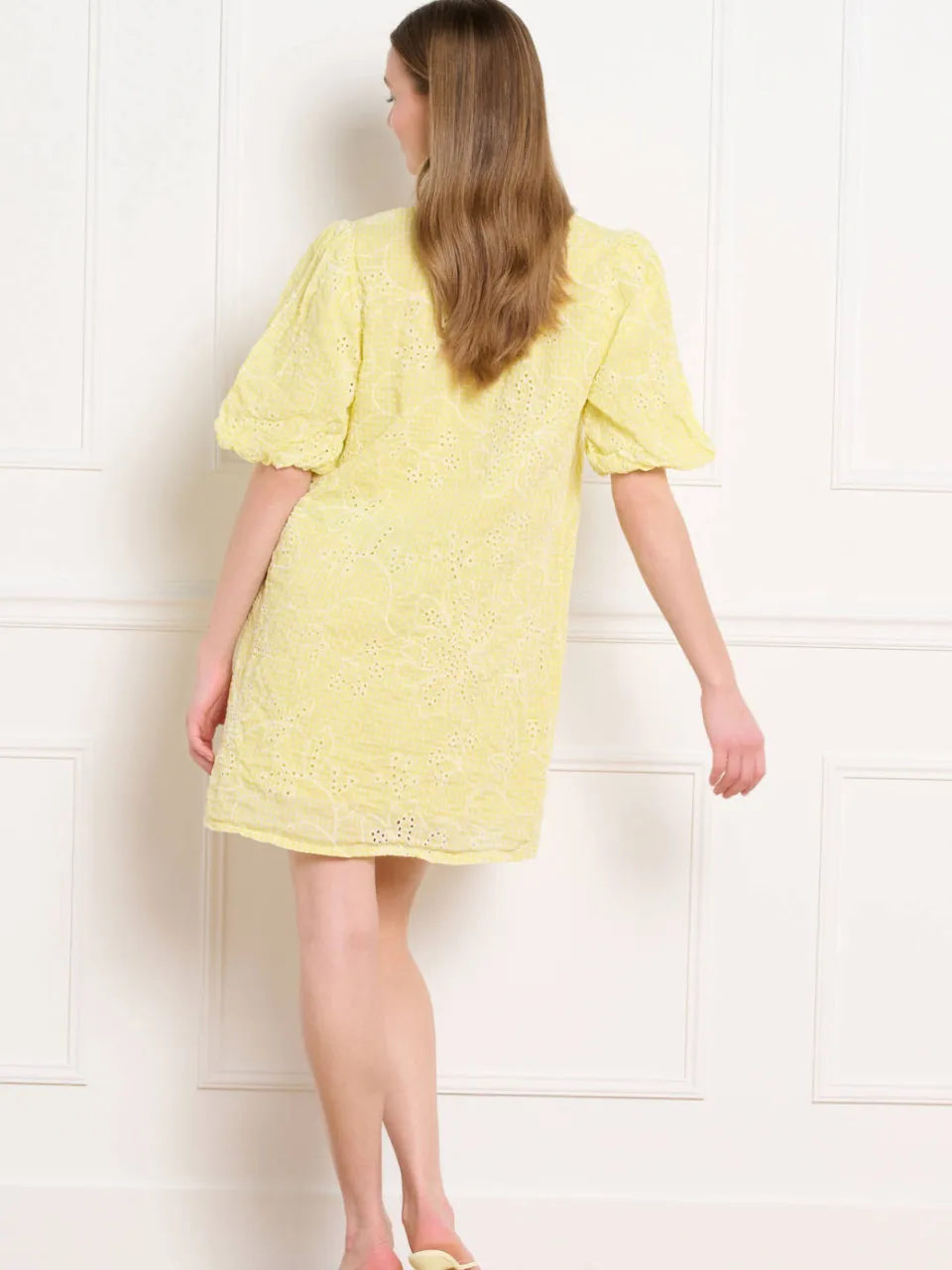 LOLALIZA geruite blousejurk broderie geel, foto 3