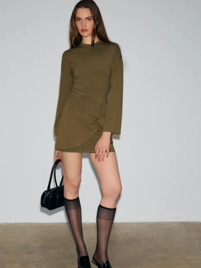 GRIMELANGE Mini-jurk met ronde hals en strikdetail Kaki