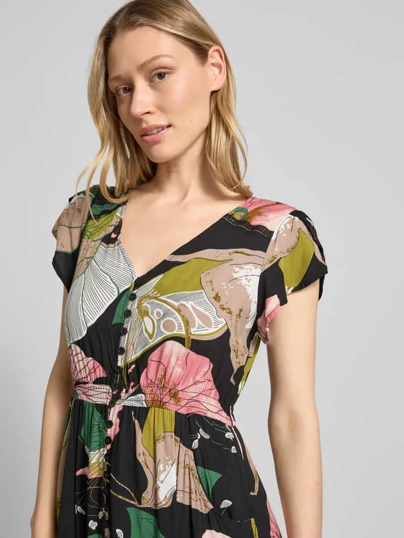 Apricot maxi-jurk van viscose met V-hals zwart, foto 4