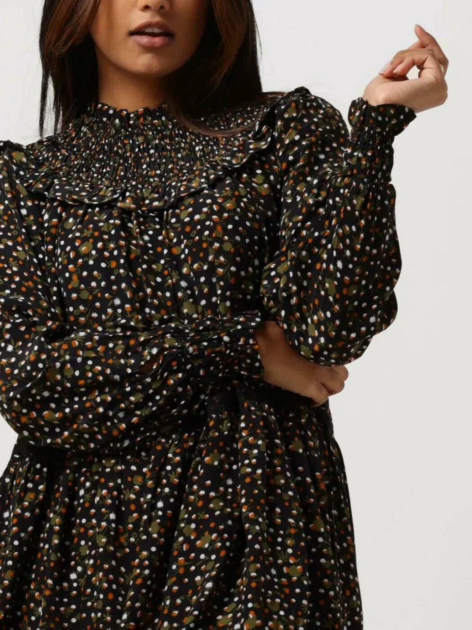 Scotch & Soda Dames Jurken Smocked And Tiered Long Sleeved Dress - Zwart, foto 4