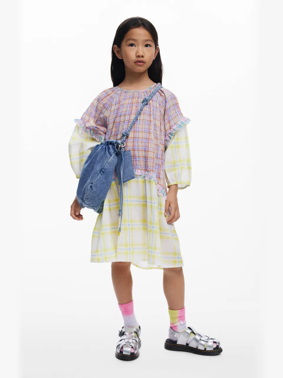 Desigual geruite blousejurk paars, foto 3