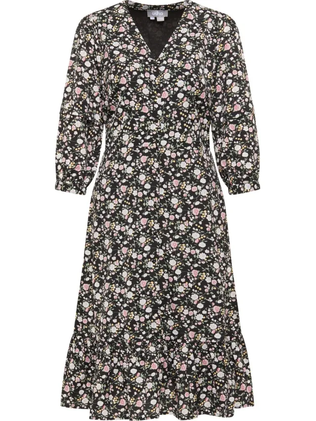 Usha Midi-jurk met bloemenprint qisha Zwart Veelkleurig