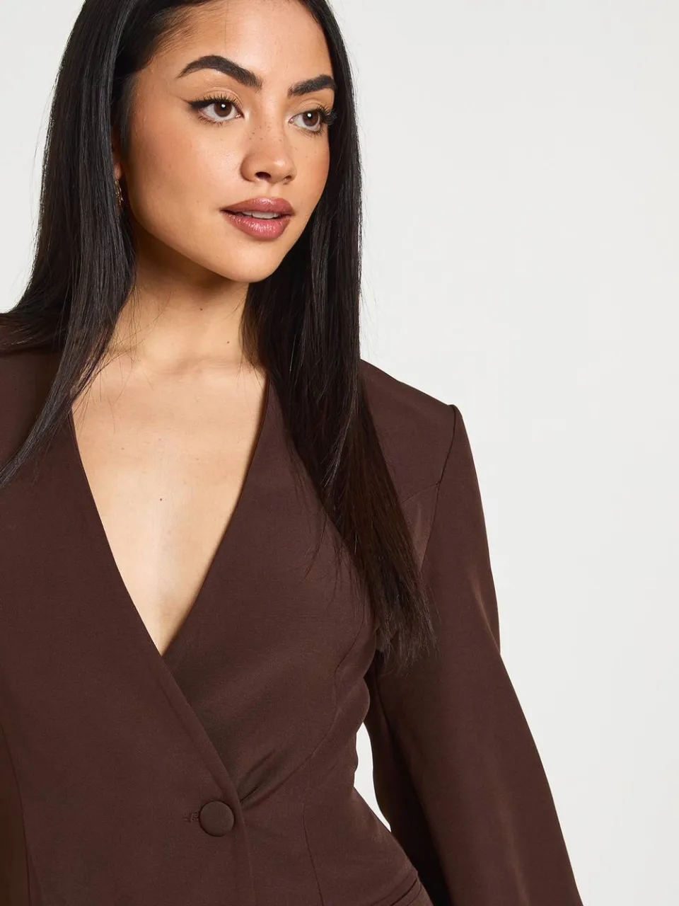 boohoo Dames Barrel Mouw Oversized Blazer Jurk chocoladebruin, foto 4