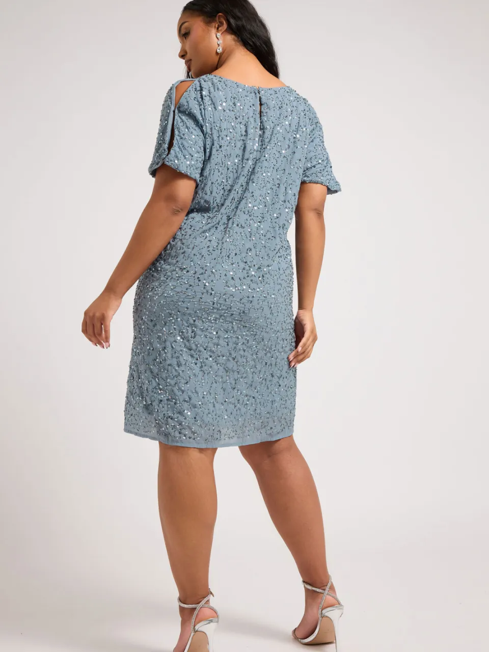 Luxe: Ultimate Embellishment Luxe Shiftjurk Met Versiering & Capemouwen In Lichtblauwsize 52 blauw, foto 3