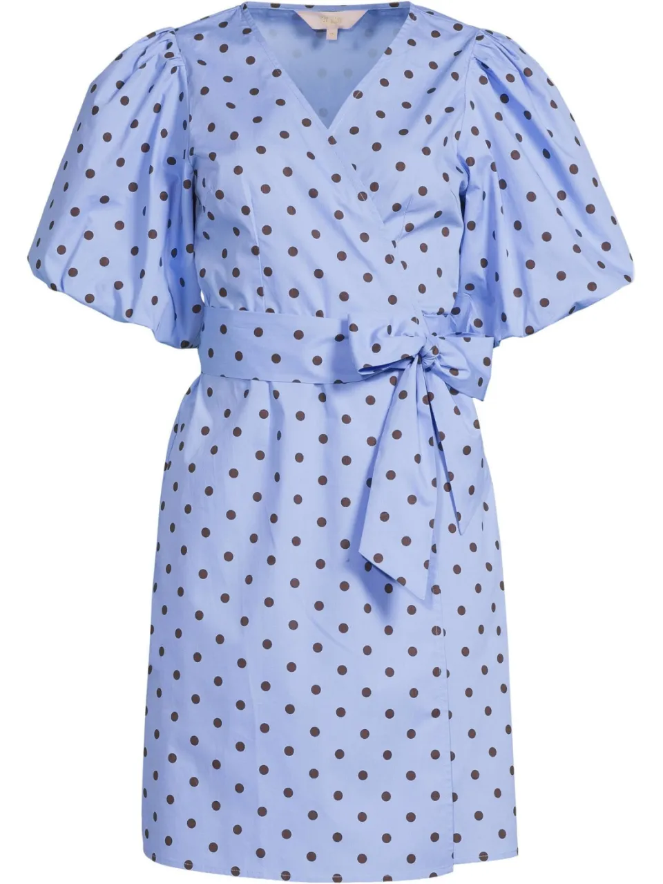 Ruby overslagjurk met pofmouwen blauw/bruin, foto 2