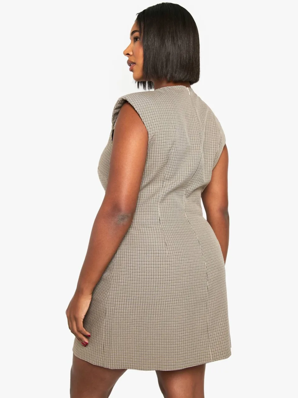 boohoo Dames Plus schoudervulling riemdetail shiftjurk steen, foto 3