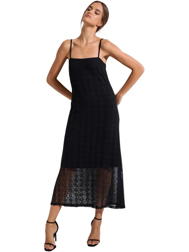 Lisca Jurk Lisca Zomerse maxi jurk met bandjes Rimini Zwart
