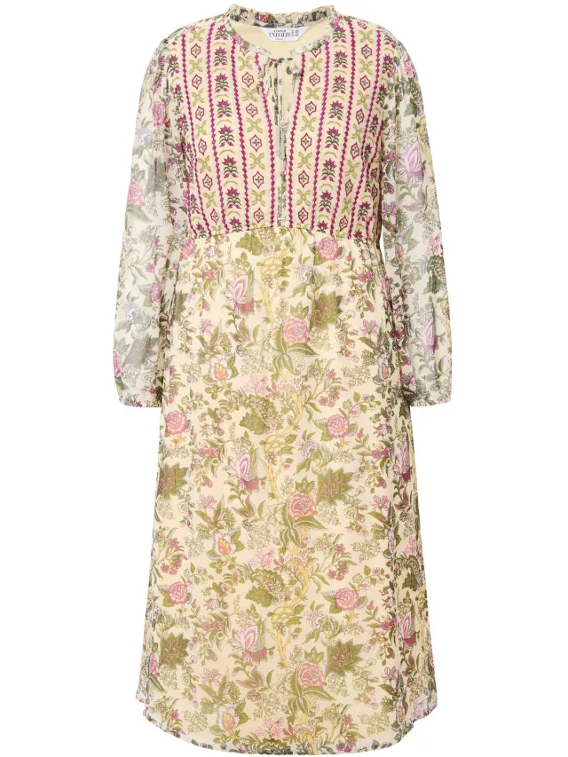 Studio Untold Dames - Maxi-jurk A-lijn bloemenprint borduursel - Lindegroen - Maat 42+