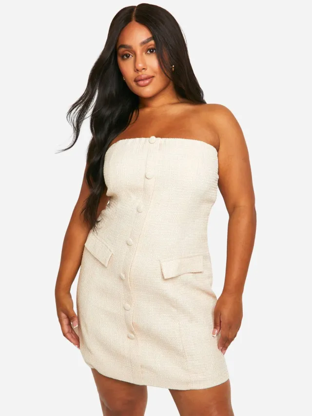 boohoo Dames Plus Boucle Mini Shift Jurk Steen