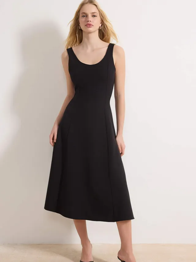Turkishsouq Platte, mouwloze midi-jurk voor dames, casual/dagelijks model skaterjurk Zwart