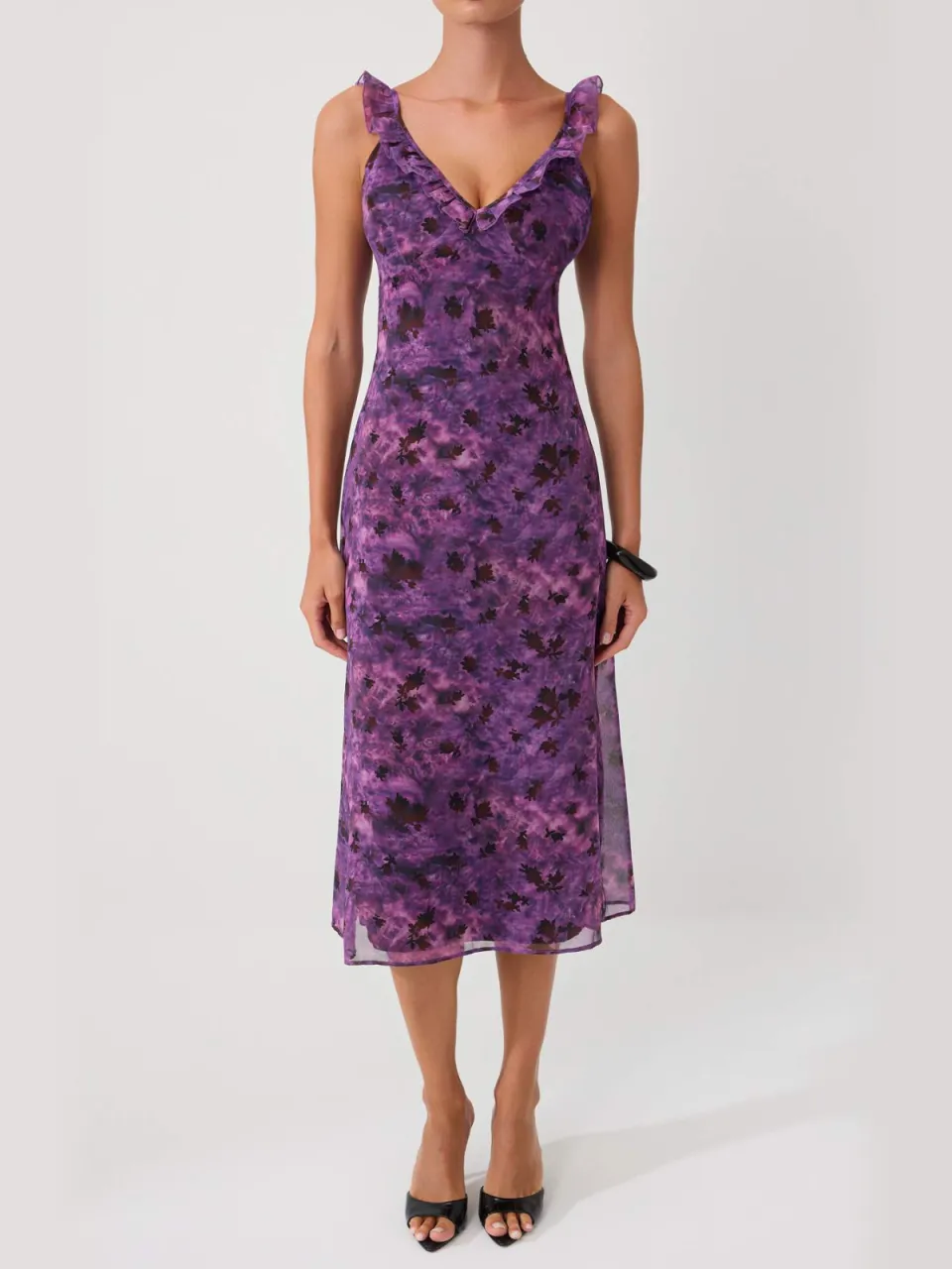 Trendyol TRENDYOLMİLLA Dames Paars Bloemen Midi Mouwloos Avond / Dagelijks Slipjurken, foto 2
