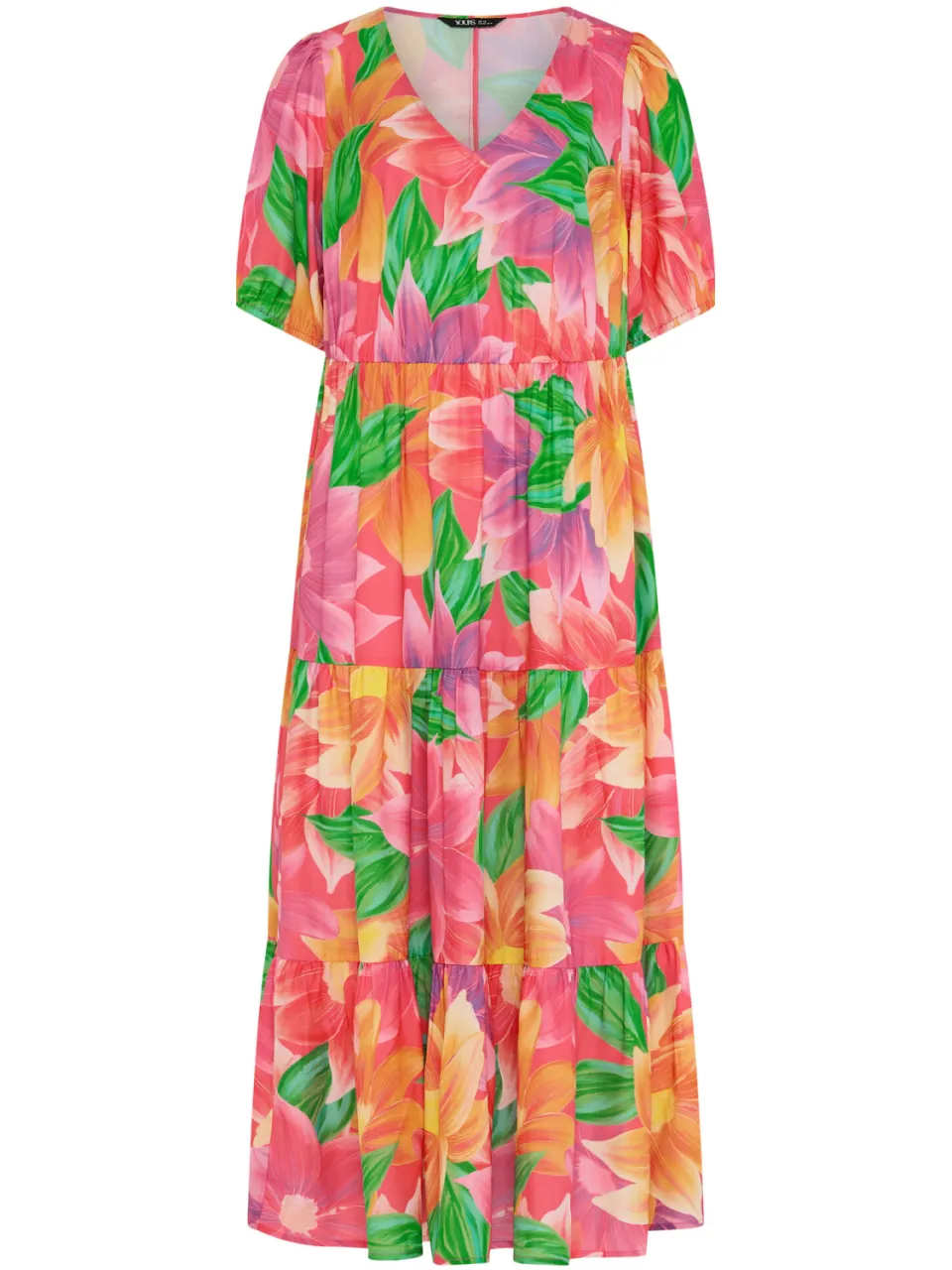 Yours Roze Maxijurk Met Bloemenprint, Pofmouwen En Lagen, foto 3