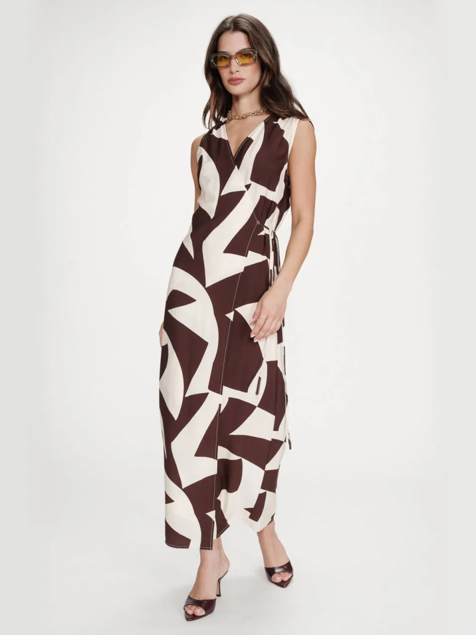 Grace & Mila maxi jurk donkerbruin donkerbruin/ecru