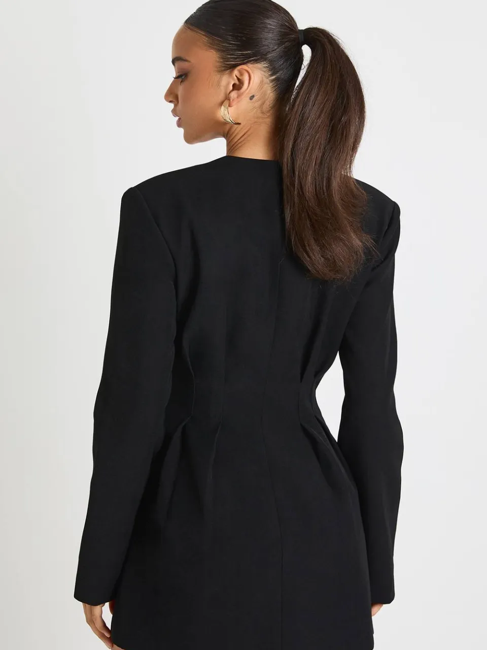 boohoo Dames Lange mouw kraagloze getailleerde mini-jurk zwart, foto 2