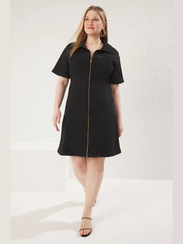 Trendyol Curve Dames Zwart Effen Kort / Mini Kort Casual Bodycon Grote maten Jurk