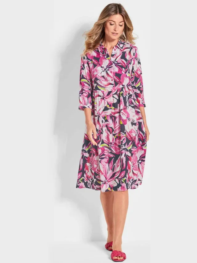 GOLDNER Bedrukte jurk Overhemdjurk met all-over print roze / marine / gedess.