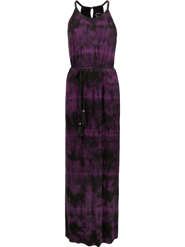 R.E.D. ROCK-ENGINEERED DESIGN Zwart/paarse lange jurk in batikpatroon - Dames zwart;paars