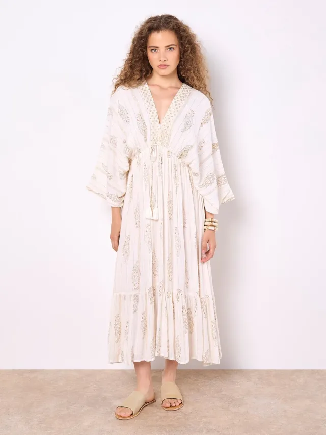 Apricot Gold Shimmer Paisley Midi Dress Room