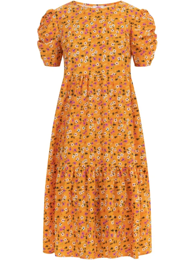 MyMo Midi-jurk met korte mouwen Oranje Veelkleurig