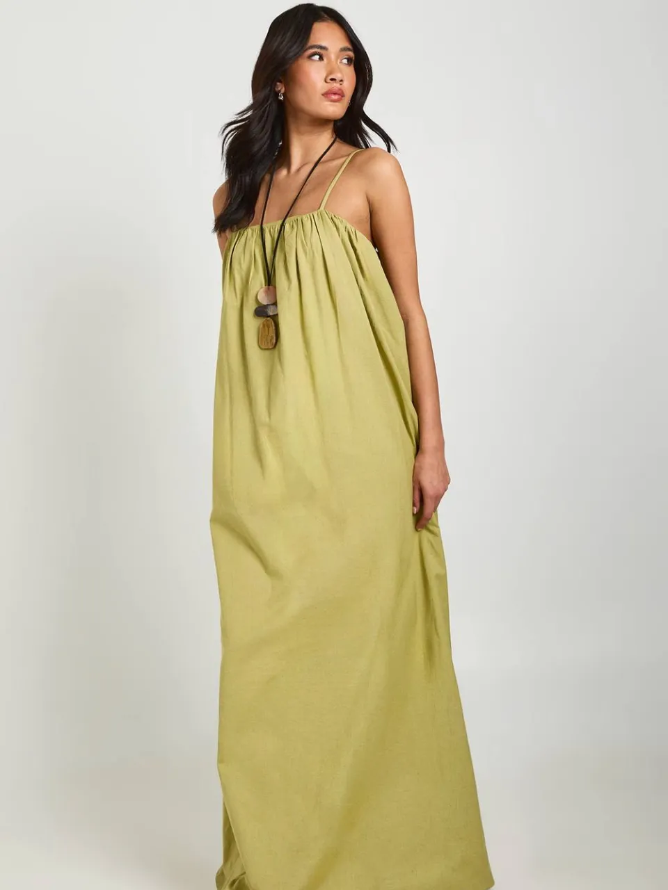 boohoo Dames Linnen Maxi Jurk Met Volledige Zakdetails licht kaki, foto 3