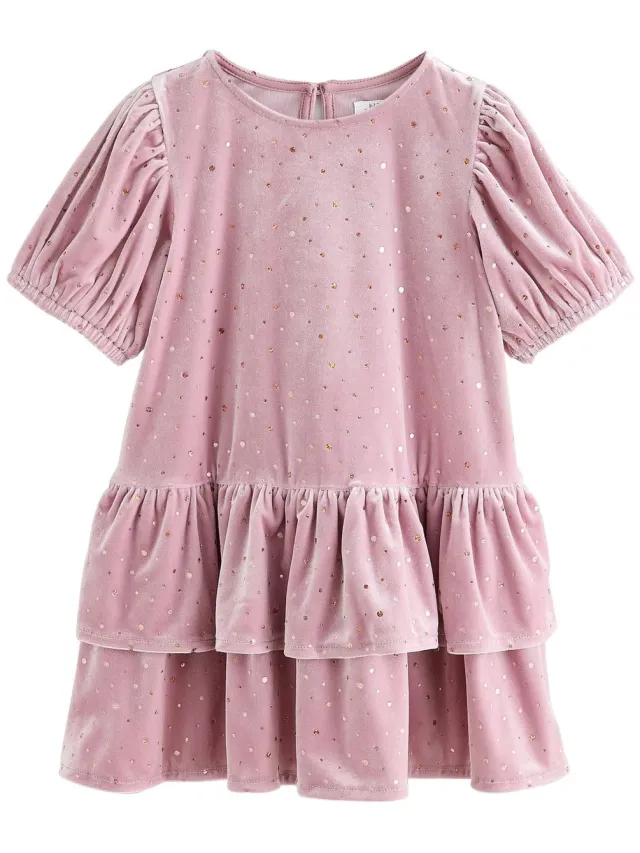 Next Meisjes - Fluwelen feestjurk met korte mouwen - Roze Light Pink