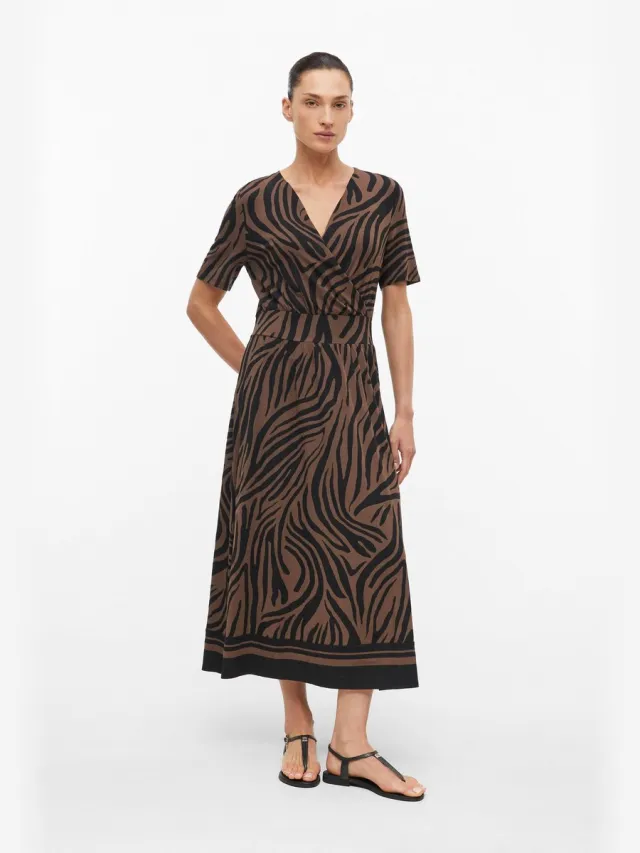 S.Oliver female - Midi-wikkeljurk van viscosemix bruin