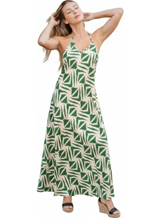 Isla Bonita By Sigris Lange Jurk Isla Bonita By Sigris Lange Midi-Jurk Groen
