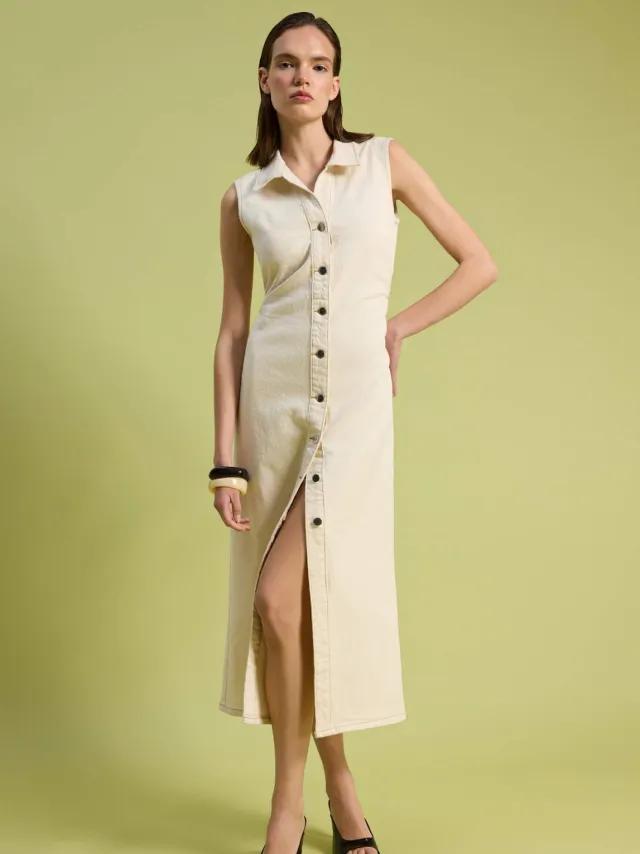 Trendyol TRENDYOLMİLLA Dames Ecru Effen Maxi Lang Blousejurk Jurken