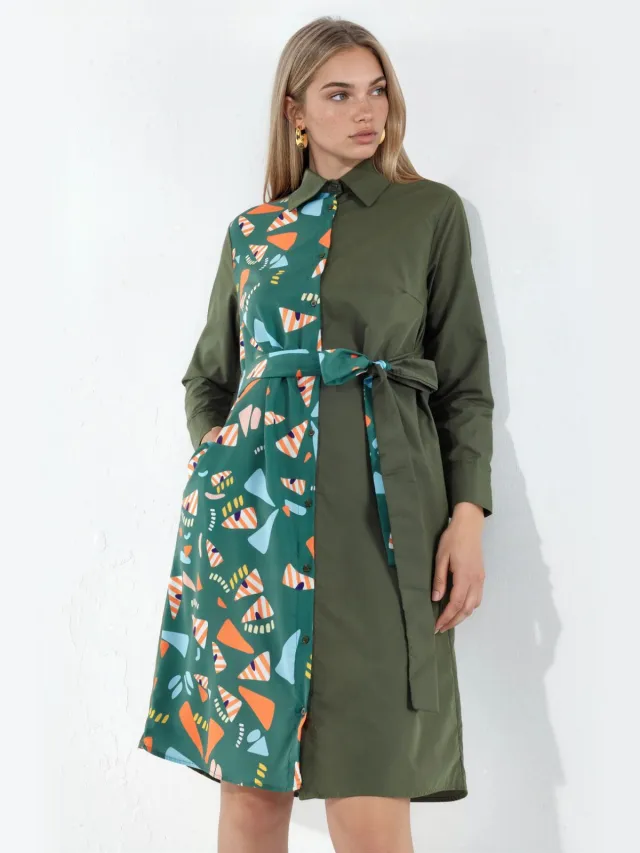 MSN Collection Geprinte Mini Shirt Jurk Met Strikdetail Veelkleurig