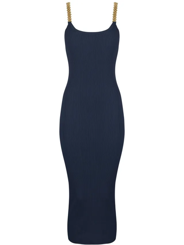 MICHAEL Michael Kors midi-jurk met diepe ronde hals Marineblauw