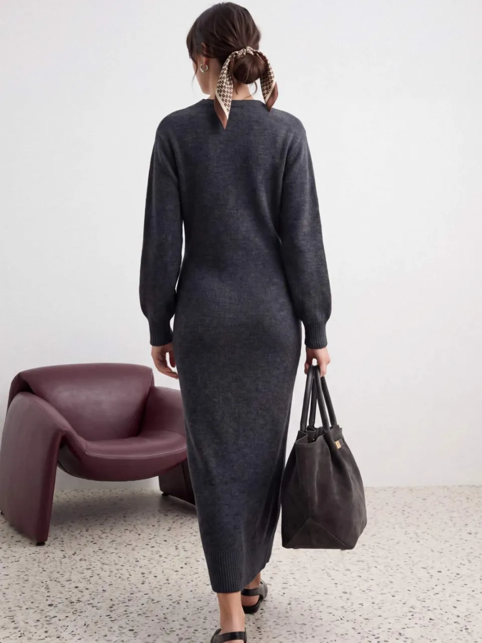Trendyol Modest Dames Grijs Effen Maxi Lang Bodycon Modest Jurken, foto 2
