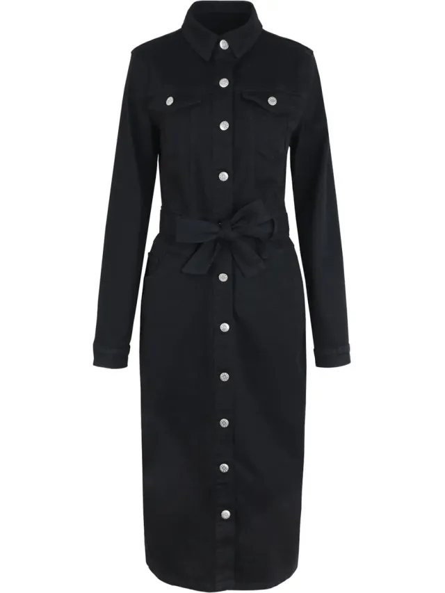 G-Maxx Erina Denim jurk 24WNG03 Black - Maat : Zwart