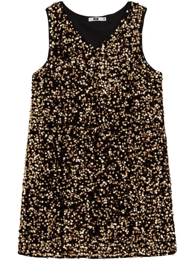 WE Fashion Meisjes jurk met pailletten Gold
