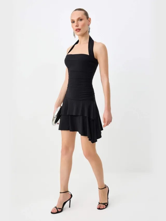 Trendyol TRENDYOLMİLLA Dames Zwart Effen Kort / Mini Mouwloos Stijlvol/Avond Skater Jurken