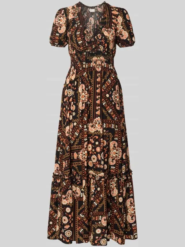 Apricot maxi-jurk van viscose met V-hals zwart, foto 2