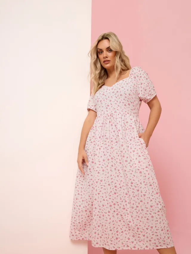Yours Roze Maxijurk Met Fijne Bloemenprint Pink