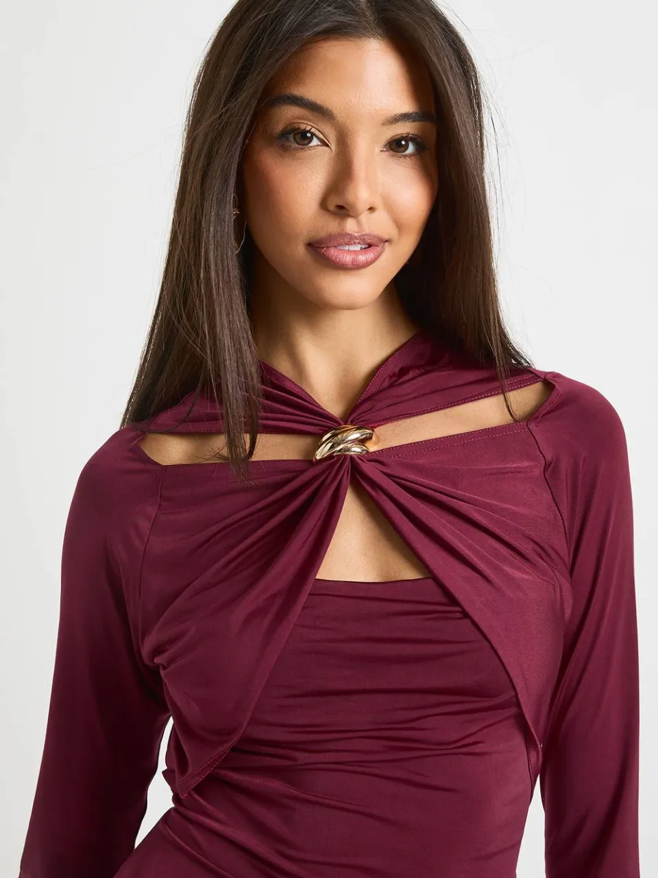 boohoo Dames Mini Jurk met Trim Detail en Cut-Outs pruim, foto 4