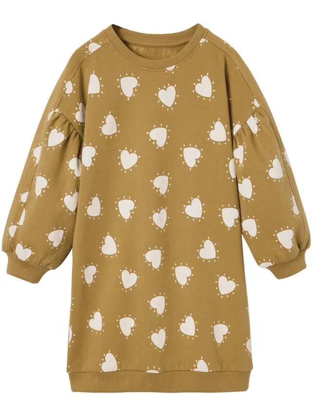 vertbaudet Korte sweatjurk met bloemenprint olijf