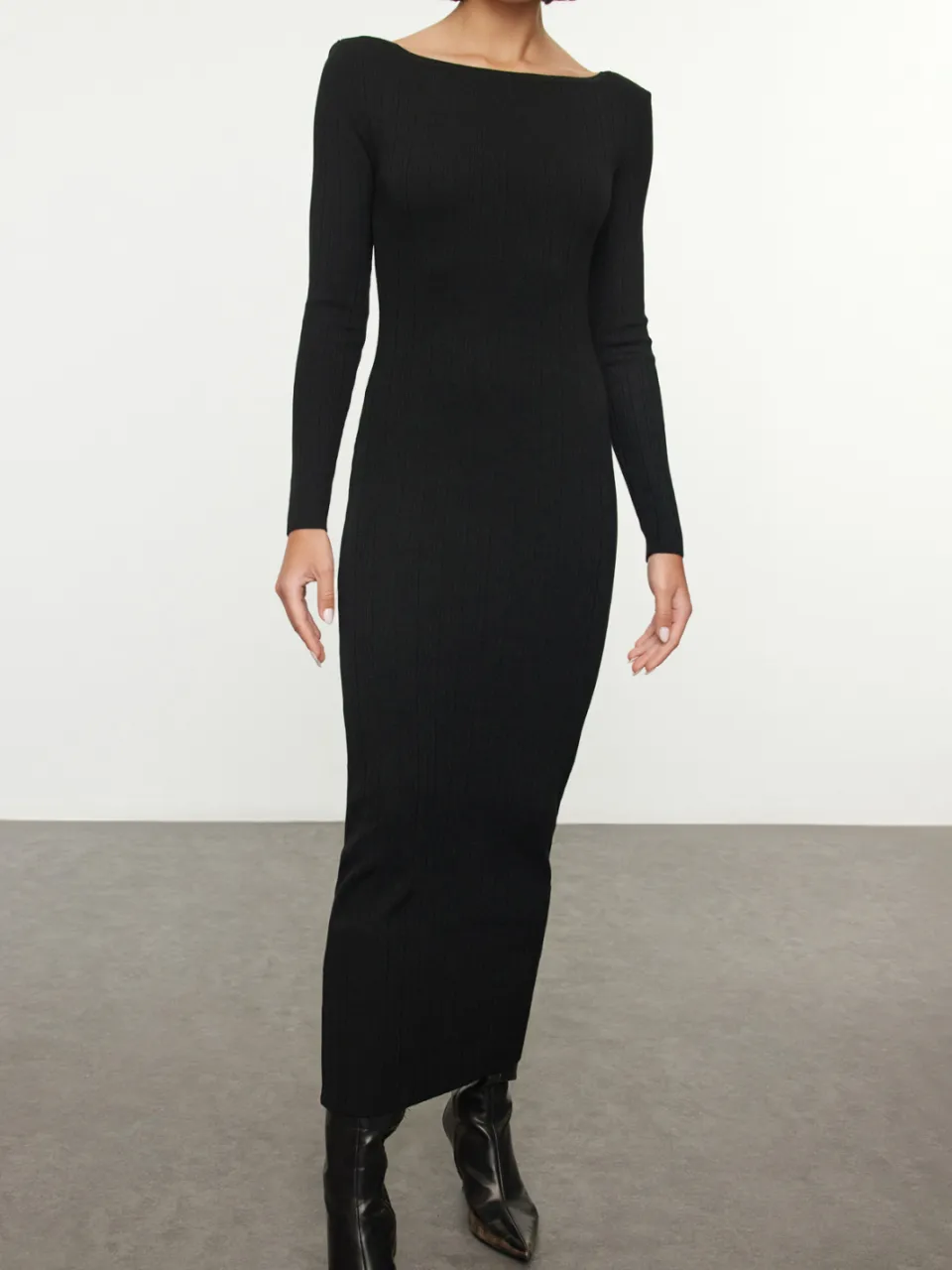 Trendyol TRENDYOLMİLLA Dames Zwart Effen Maxi Lang Avond / Dagelijks Bodycon Jurken