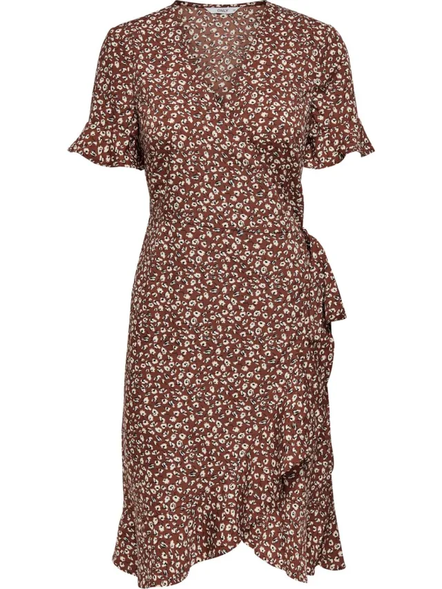 Only ONLOLIVIA S/S WRAP DRESS WVN NOOS Dames Jurk Henna AOP:TWO TONE FLOWER