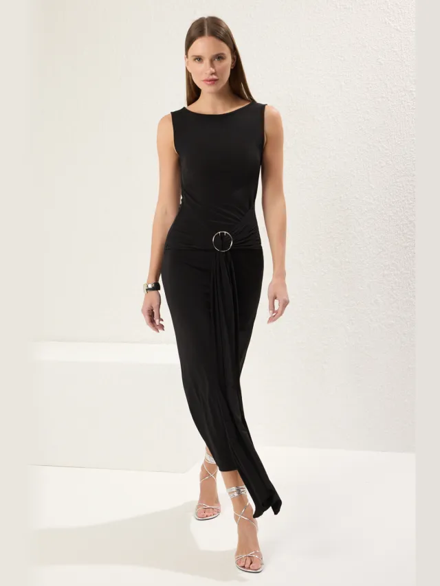Trendyol TRENDYOLMİLLA Dames Zwart Effen Maxi Mouwloos Casual Bodycon Jurken