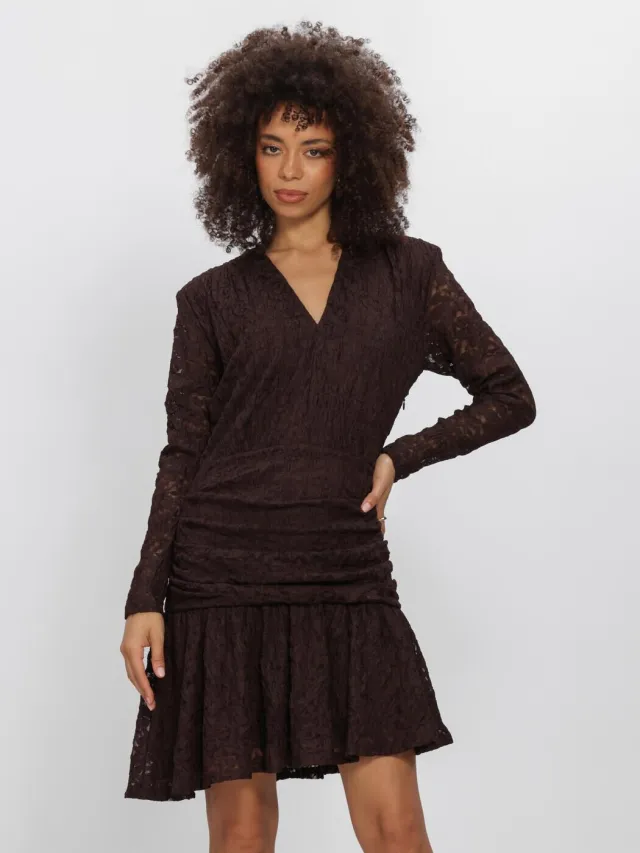 DANTE6 Dames Jurken Skydance Lace Mini Dress - Bruin