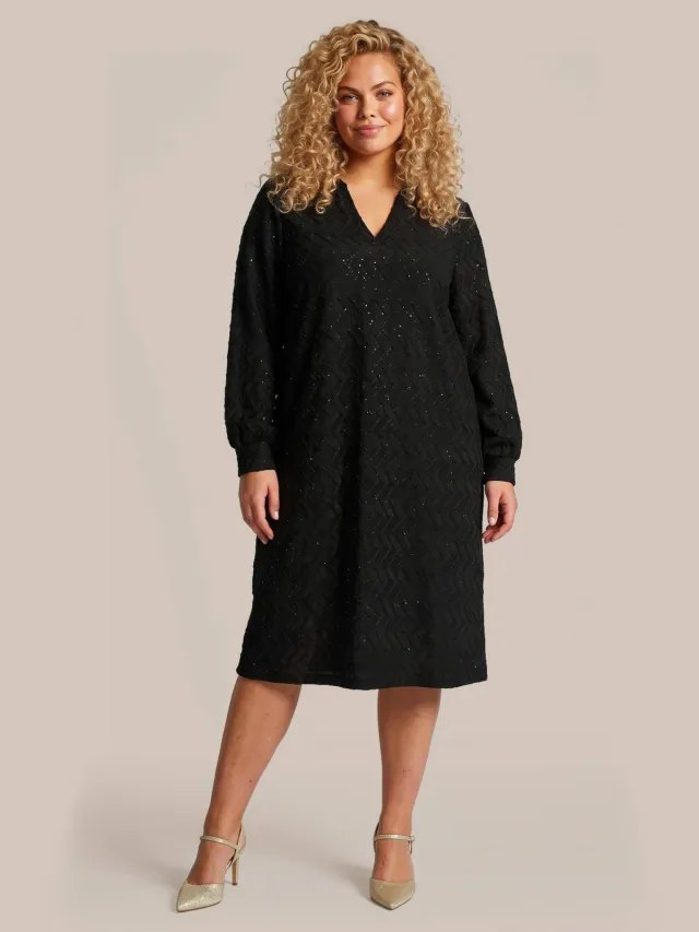 Exxcellent Plus-lijn blousejurk met pailletten - zwart