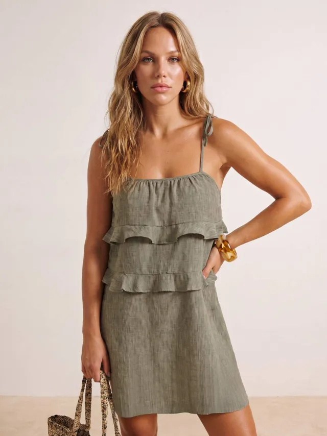 Trendyol TRENDYOLMİLLA Dames Kaki Effen Midi Kort Strandkleding Recht Strandjurken