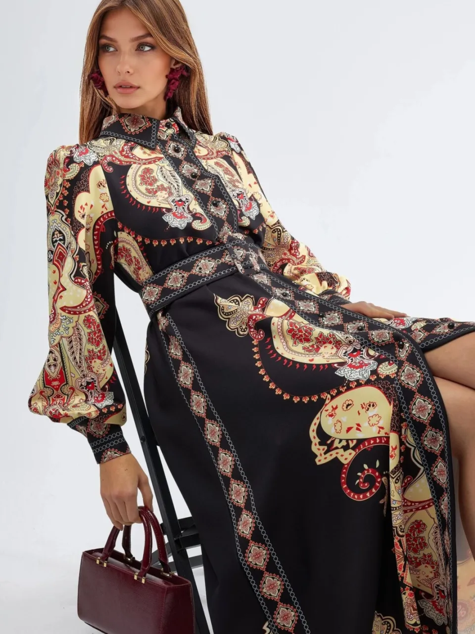 MSN Collection Patroon Maxi-jurk met Riem wit, foto 2